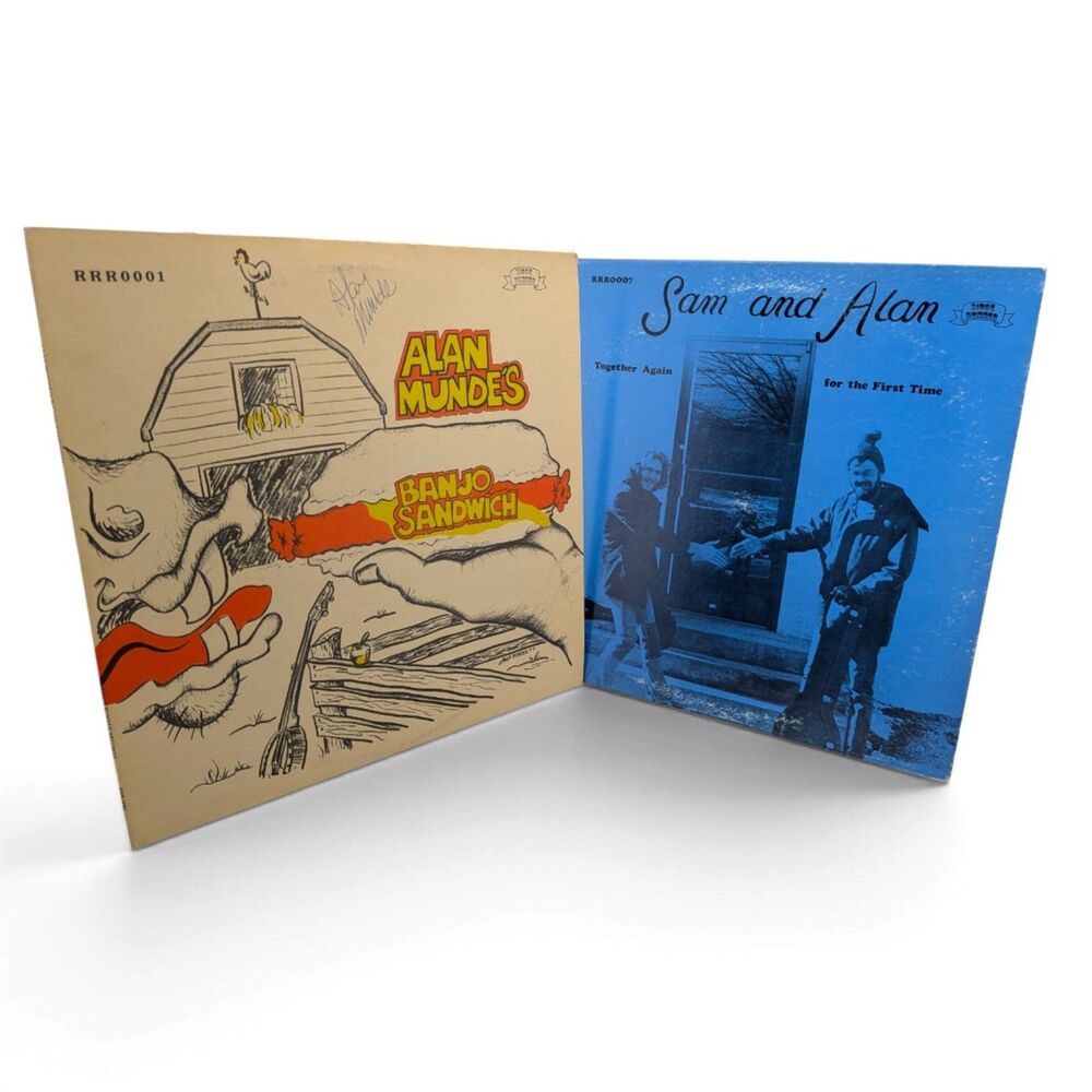 Alan Munde Signed Banjo Sandwich + Sam Bush Together Again 2 LP Bluegrass Lot